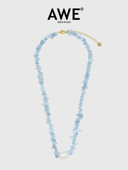 AWE Aquamarine Crushed Stone Pearl Necklace | Face 3 Face