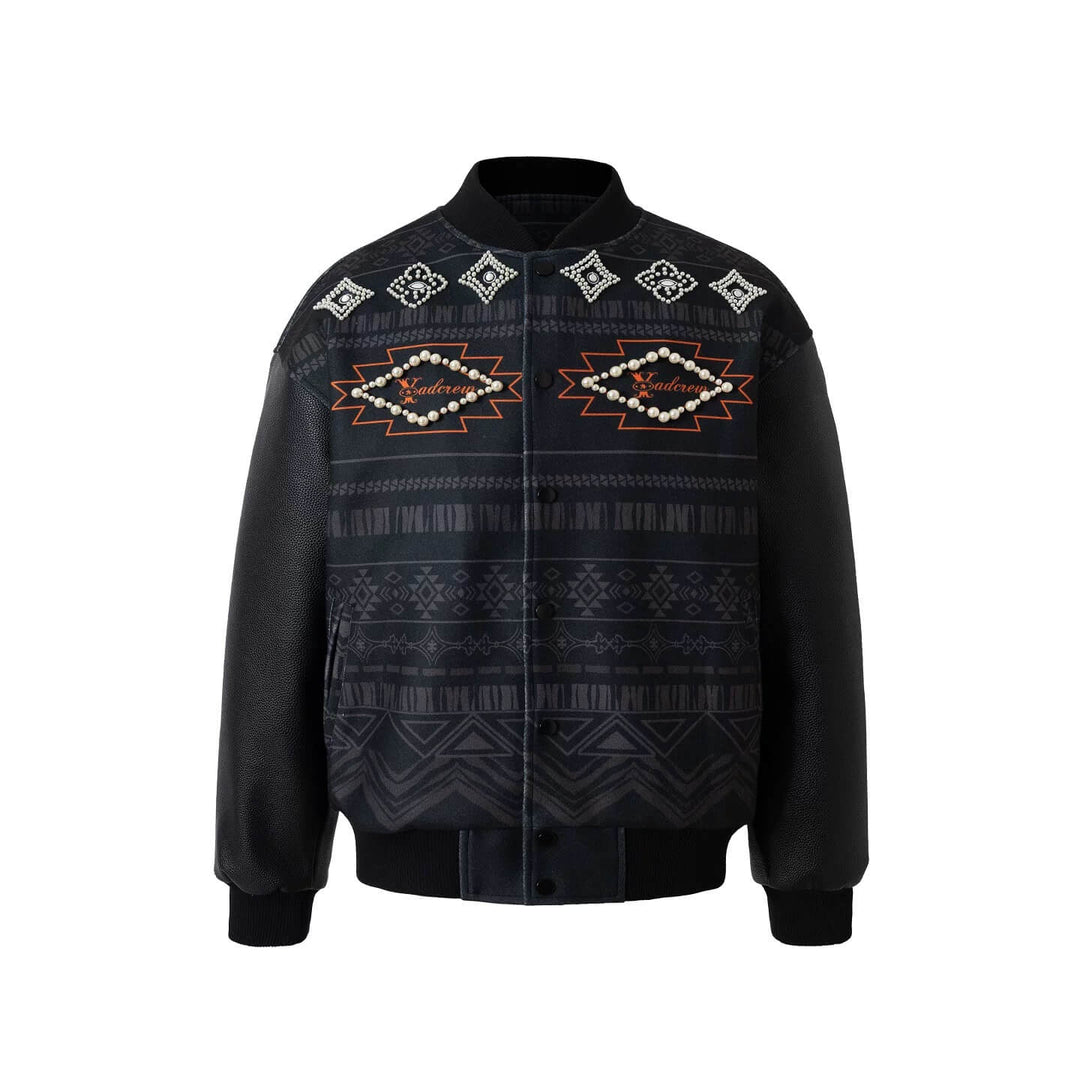 YADcrew Pearl Studded Ethnic Varsity Jacket | Face 3 Face
