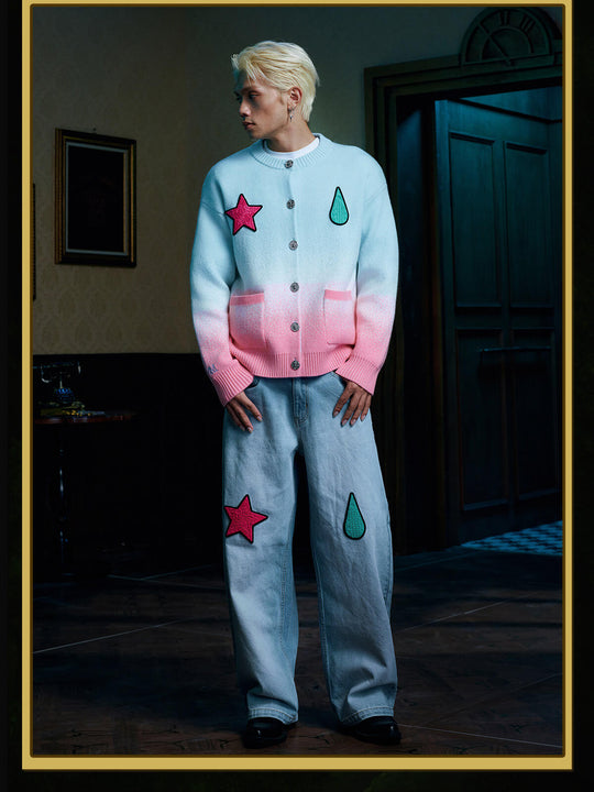 MEDM × HUNTER×HUNTER Hisoka Star and Teardrop Patch Gradient Cardigan | Face 3 Face