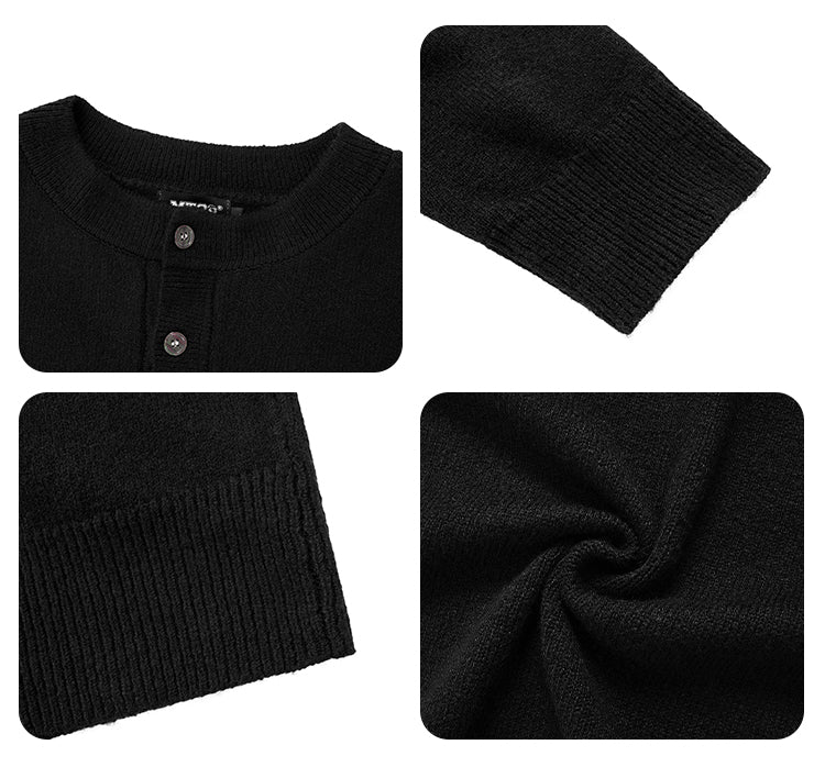 F3F Select Relaxed Fit Henley Neck Knit Sweater | Face 3 Face