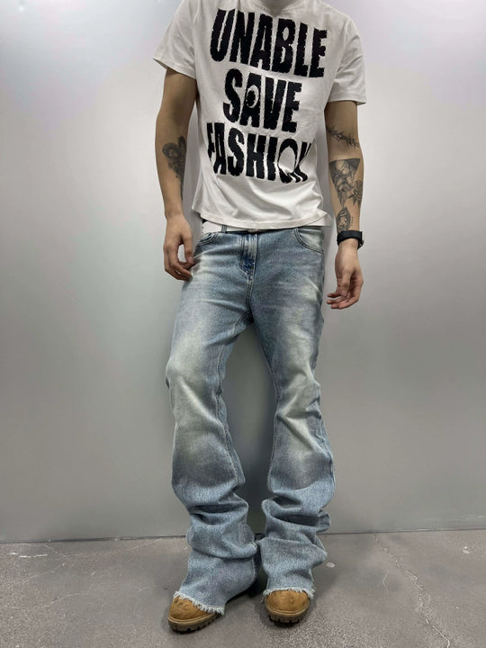 KARMANISTIC Cutoff Washed Flared Jeans | Face 3 Face