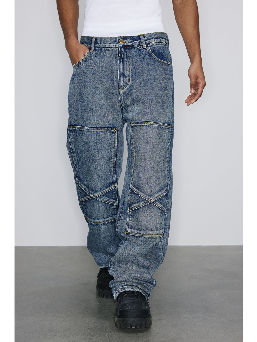 NOVACAM Vintage Washed Double Knee Jeans | Face 3 Face