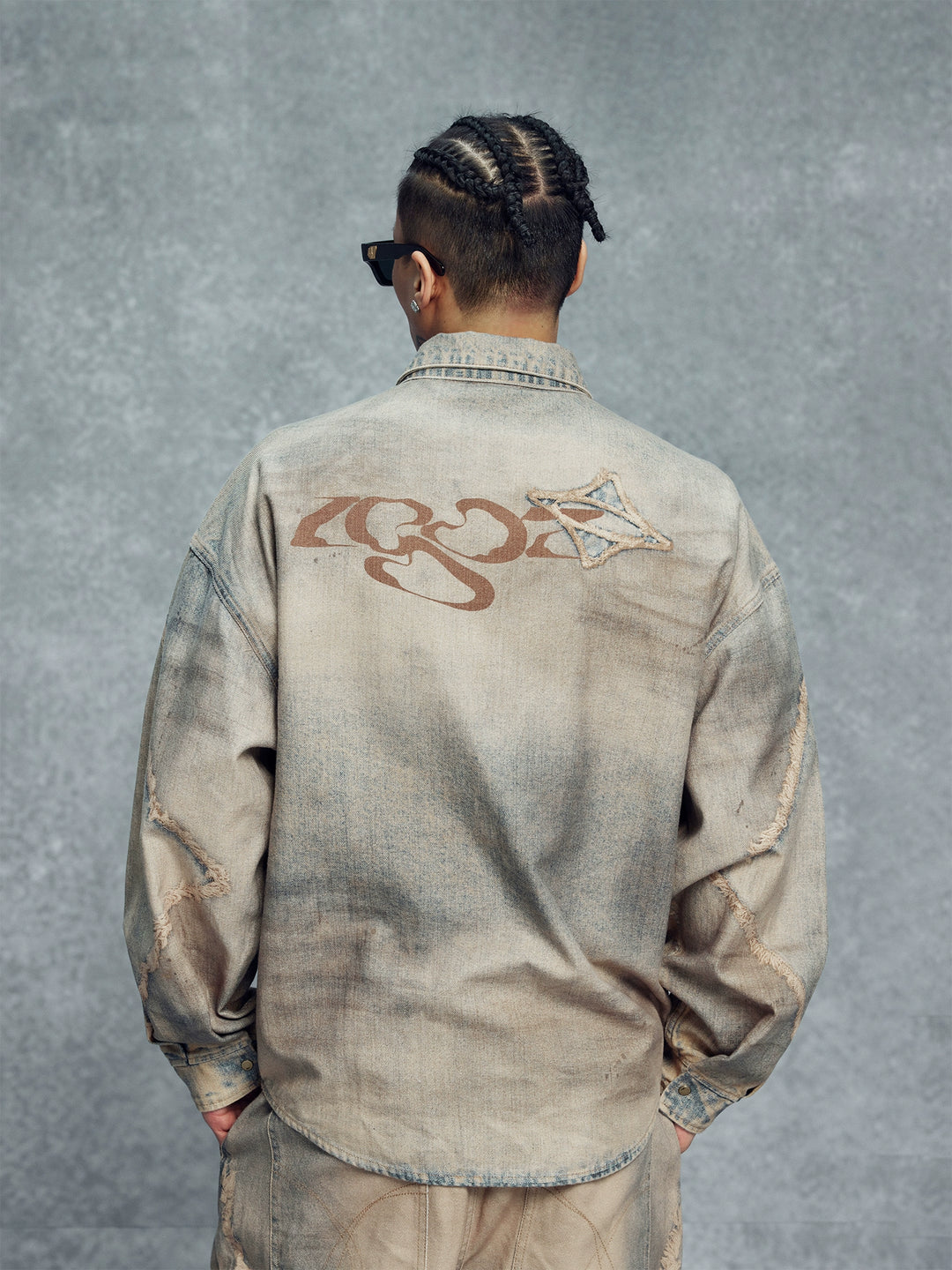 1807 Rust Aged Digital Print Denim Long Sleeve Shirt | Face 3 Face