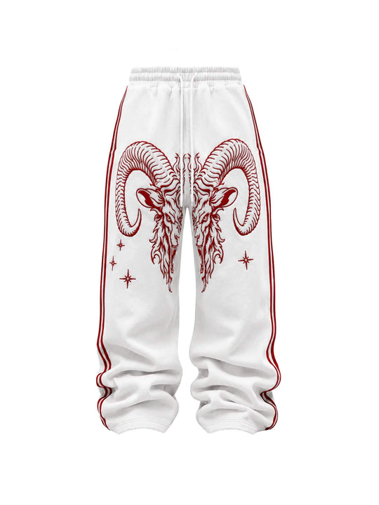KARMANISTIC Sheep Head Embroidered Side Stripe Baggy Sweatpants | Face 3 Face