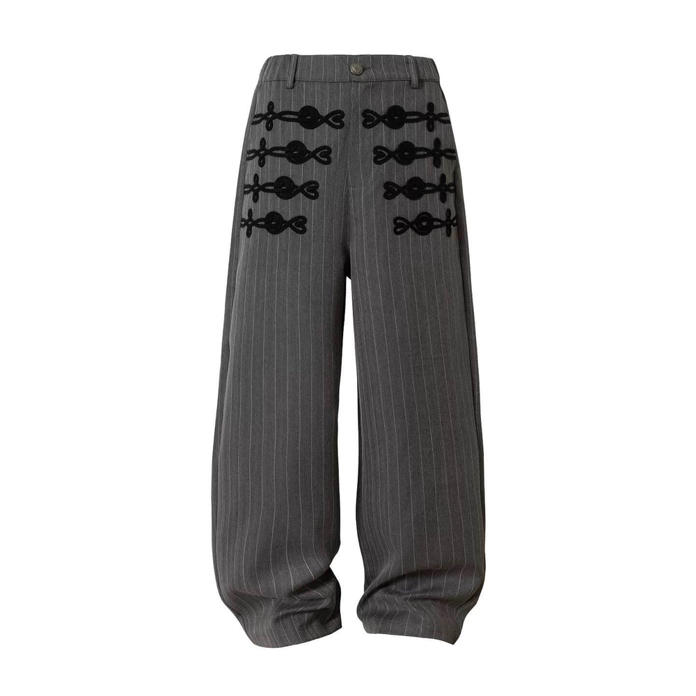 YADcrew Napoleon Braid Embroidered Pinstripe Herringbone Pants | Face 3 Face