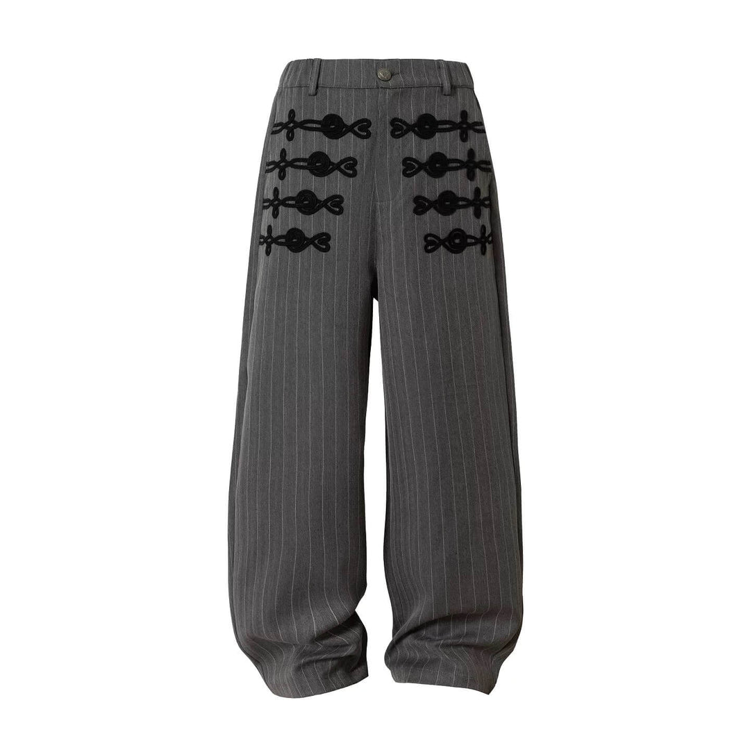 YADcrew Napoleon Braid Embroidered Pinstripe Herringbone Pants | Face 3 Face