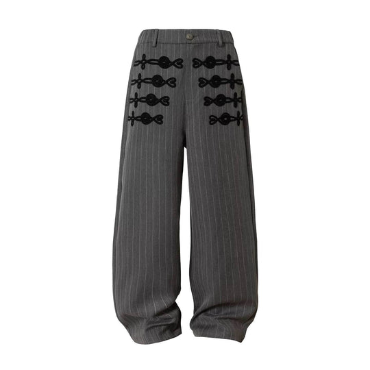 YADcrew Napoleon Braid Embroidered Pinstripe Herringbone Pants | Face 3 Face