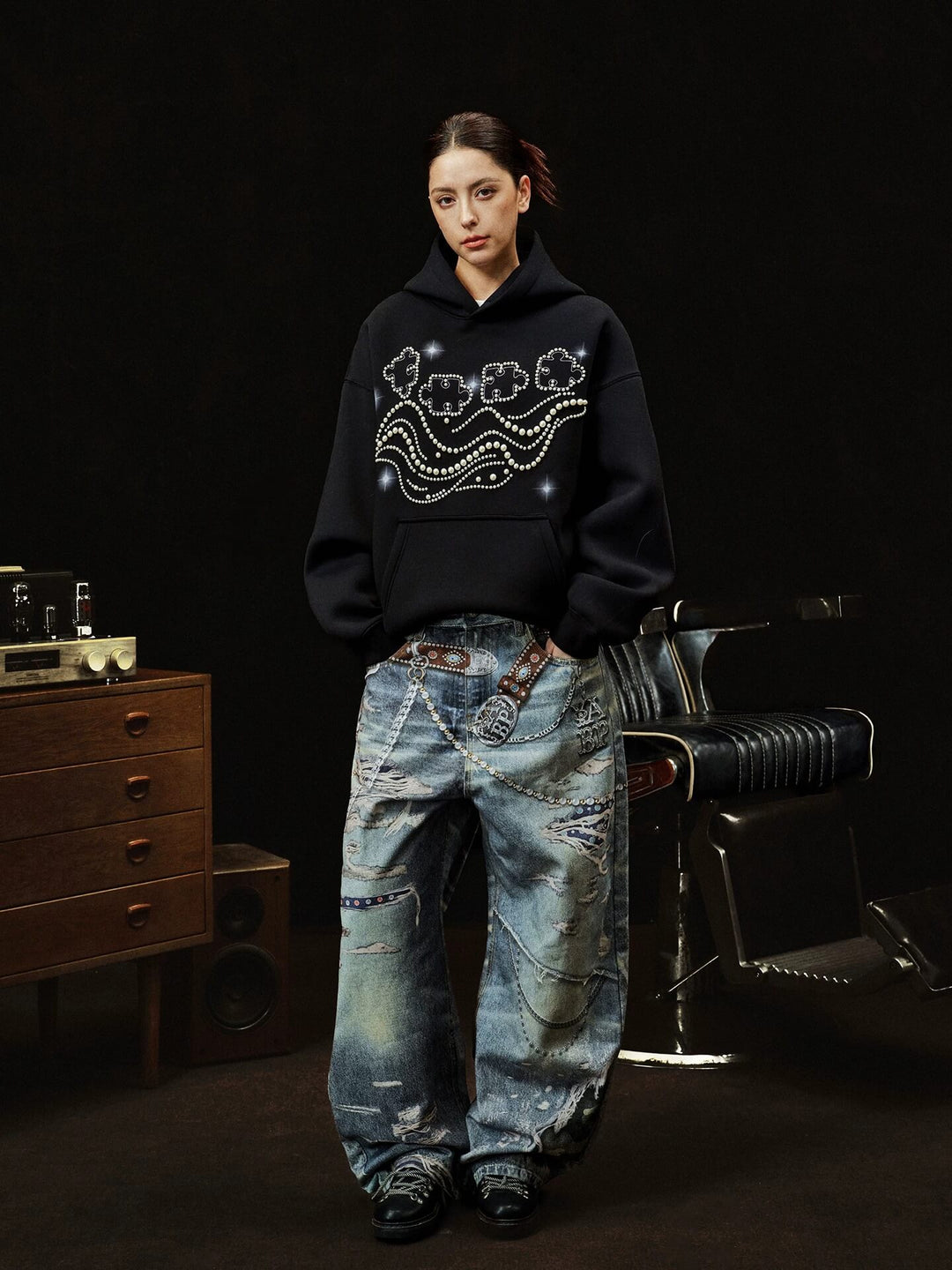 YADcrew x BIPOLAR Puzzle Pearl Embroidered Hoodie | Face 3 Face