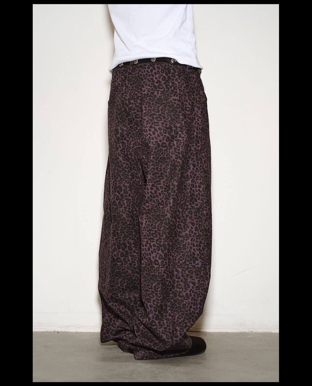 NOVACAM Purple Leopard Print Curved Baggy Pants | Face 3 Face