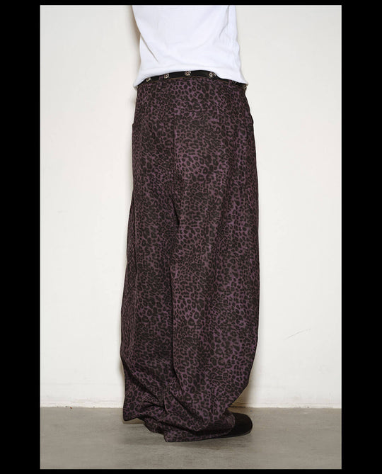NOVACAM Purple Leopard Print Curved Baggy Pants | Face 3 Face