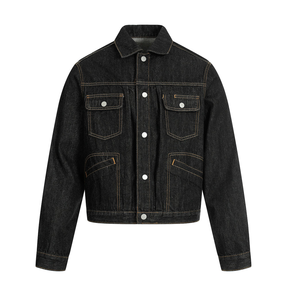 F3F Select Orange Stitching Black Denim Jacket | Face 3 Face