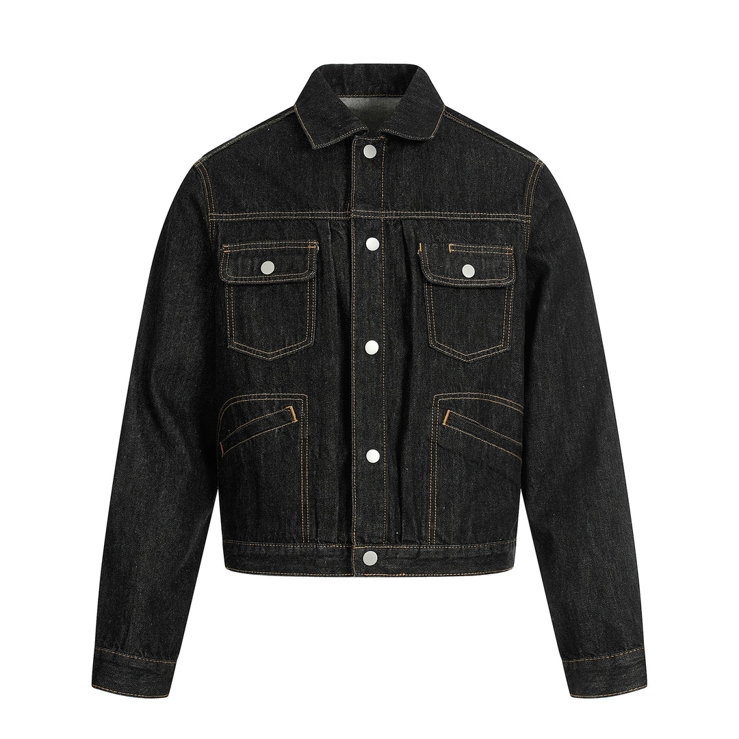 F3F Select Orange Stitching Black Denim Jacket | Face 3 Face