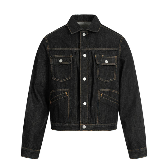 F3F Select Orange Stitching Black Denim Jacket | Face 3 Face