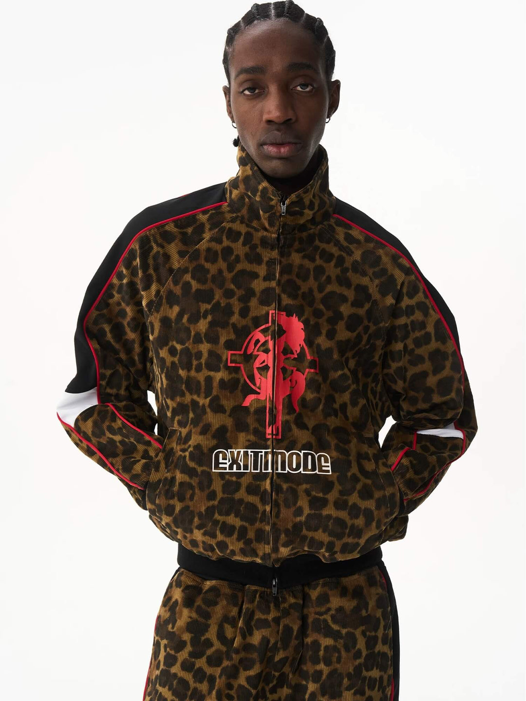 EXITMODE BY BLIND NO PLAN Horse Graphic Leopard Print Track Jacket | Face 3 Face