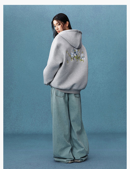 MEDM Floral Embroidery Air Layer Zip-Up Hoodie | Face 3 Face