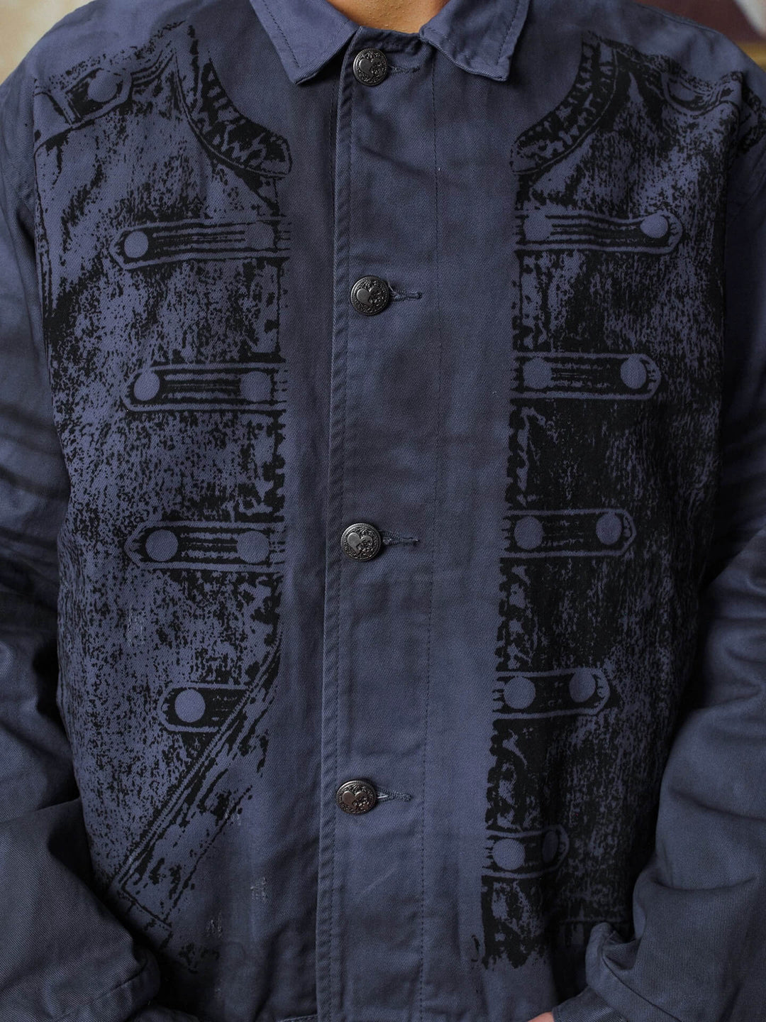 YADcrew Distressed Napoleon Print Washed Work Jacket | Face 3 Face
