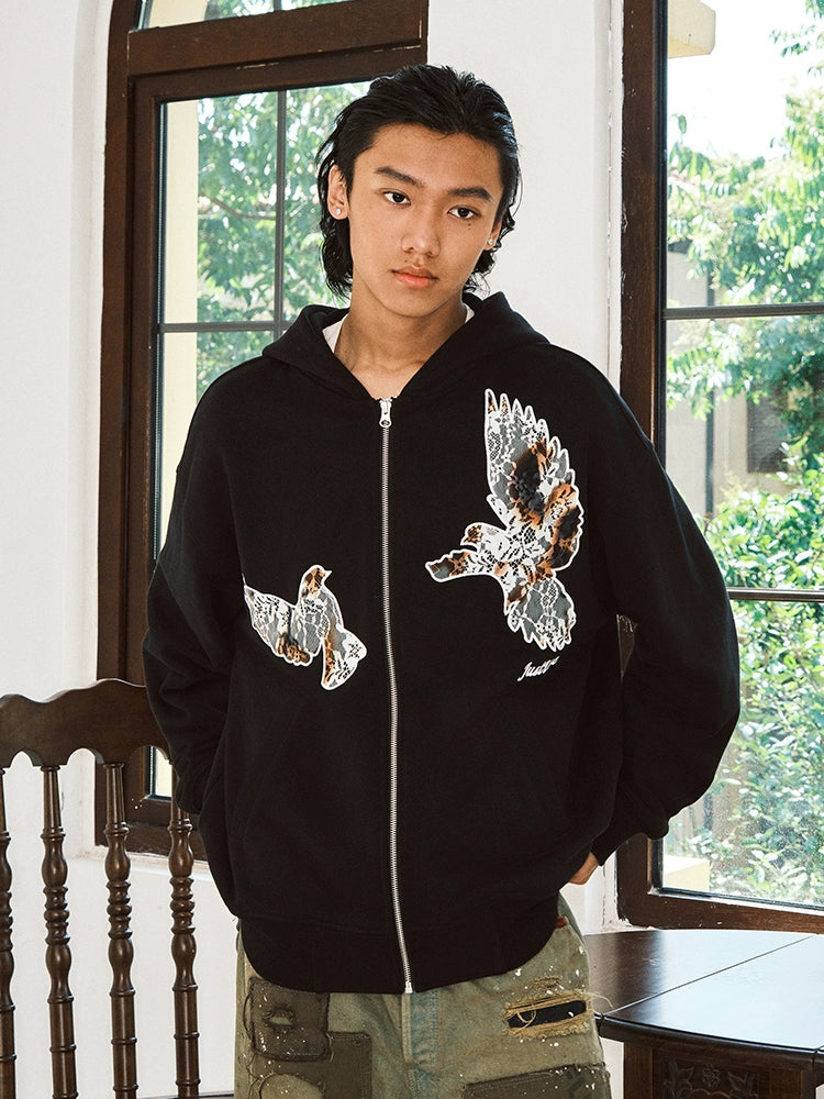JUST VIBE Lace Peace Dove Zip Up Hoodie | Face 3 Face