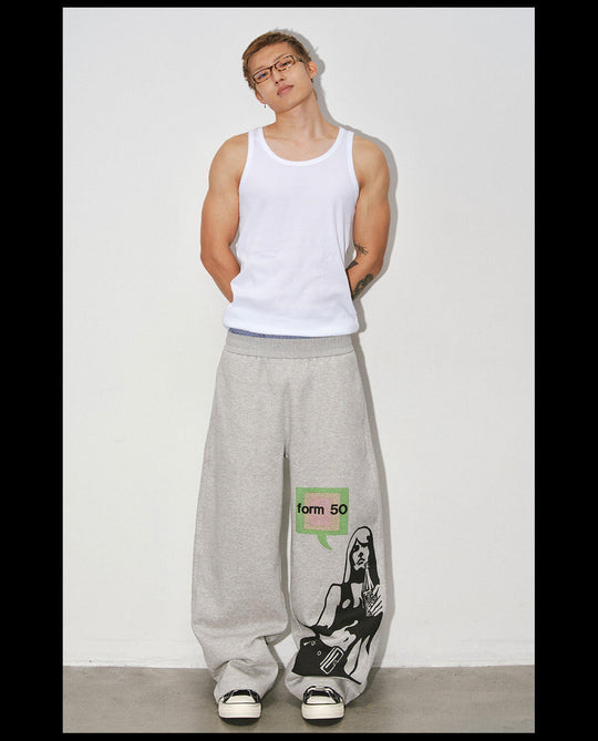 NOVACAM Portrait Graphic Print Curved Baggy Sweatpants | Face 3 Face