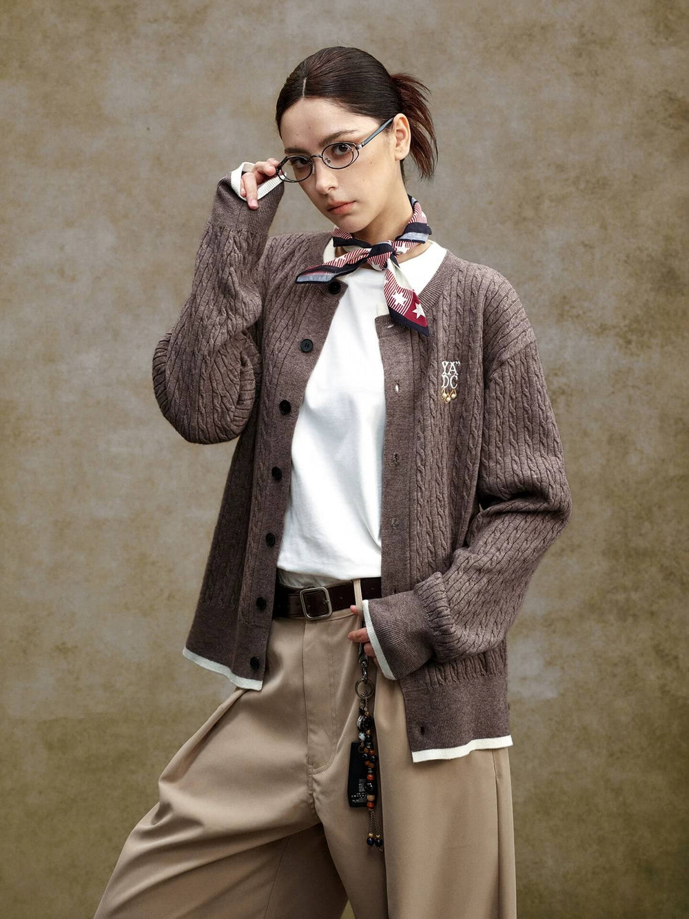 YADcrew Cable Knit Crew Neck Cardigan | Face 3 Face