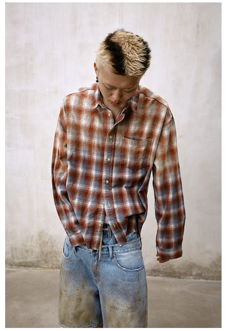 Remedy Gradient Washed Plaid Long Sleeve Shirt | Face 3 Face