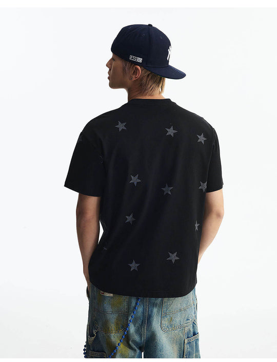 MEDM All Over Star and Graphic Logo Print Short Sleeve Tee | Face 3 Face