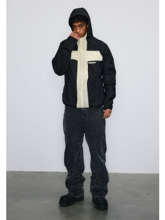 NOVACAM Wrinkled Nylon Mesh-Paneled Hooded Track Jacket | Face 3 Face