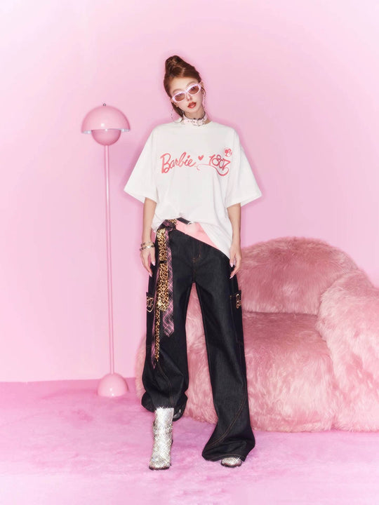 1807 Barbie Glitter Graphic Short Sleeve Tee | Face 3 Face