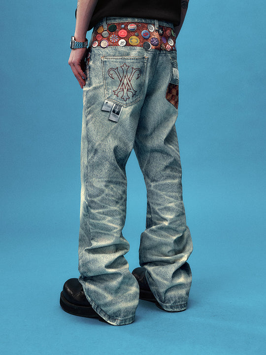 YADcrew Bottle Cap Badge Print Jeans | Face 3 Face