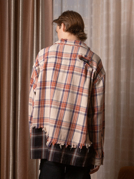 SOD Co. Distressed Layered Plaid Long Sleeve Shirt | Face 3 Face