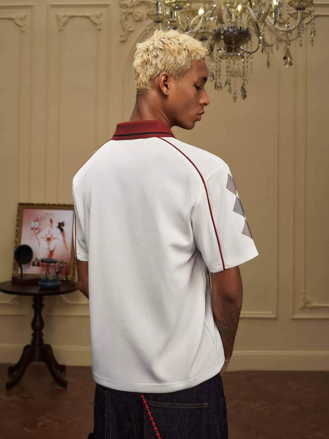 YADcrew Rhinestone Embroidered Patch Horse Print Mesh Polo Jersey | Face 3 Face