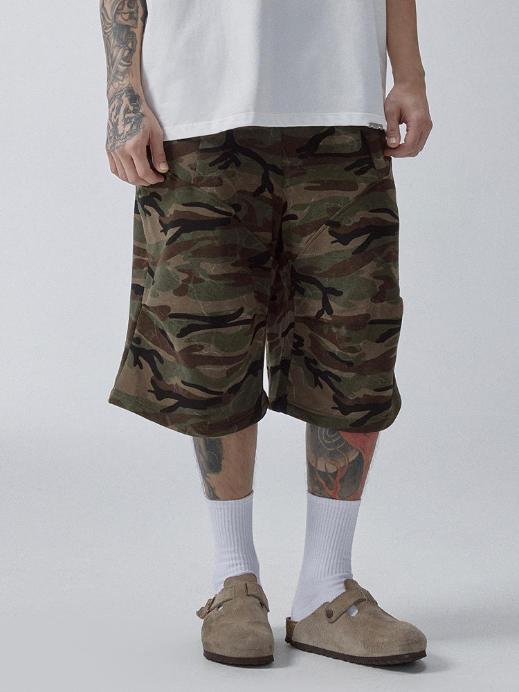 F2CE Washed Camouflage Sweat Shorts | Face 3 Face
