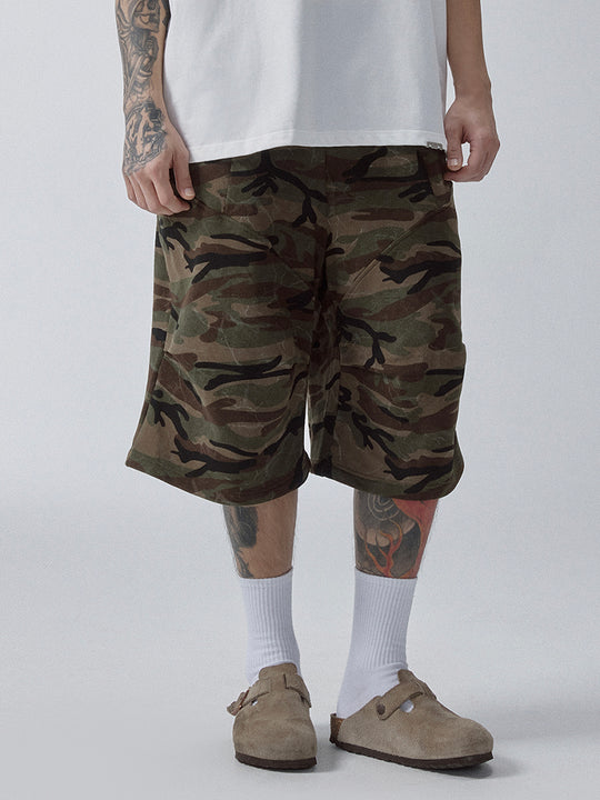 F2CE Washed Camouflage Sweat Shorts | Face 3 Face