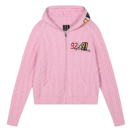 MEDM Patch Applique Zip Up Knit Hoodie | Face 3 Face