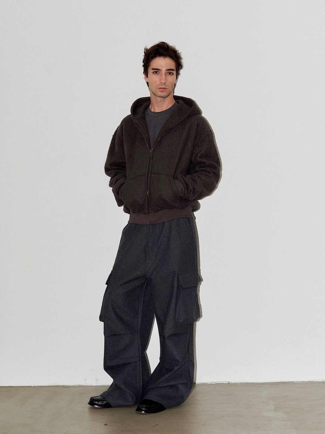 LIBERAFIT Wool Blend 3D Flap Pocket Baggy Cargo Pants | Face 3 Face