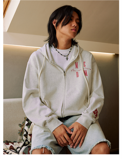 MEDM Basic Logo Embroidery Zip Up Hoodie | Face 3 Face