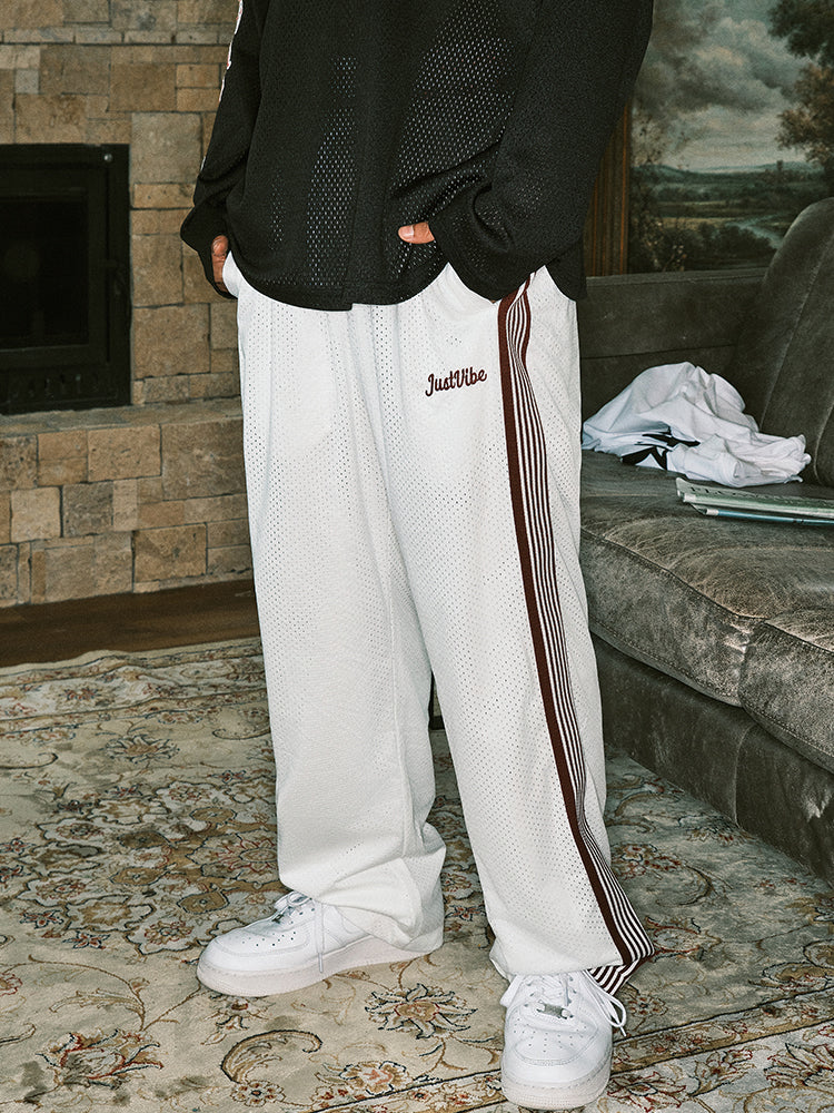 JUST VIBE Double Layer Mesh Side Stripe Track Pants | Face 3 Face