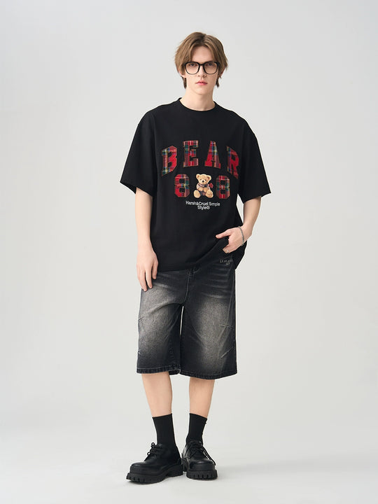 Harsh and Cruel Plaid Print Teddy Bear Tee