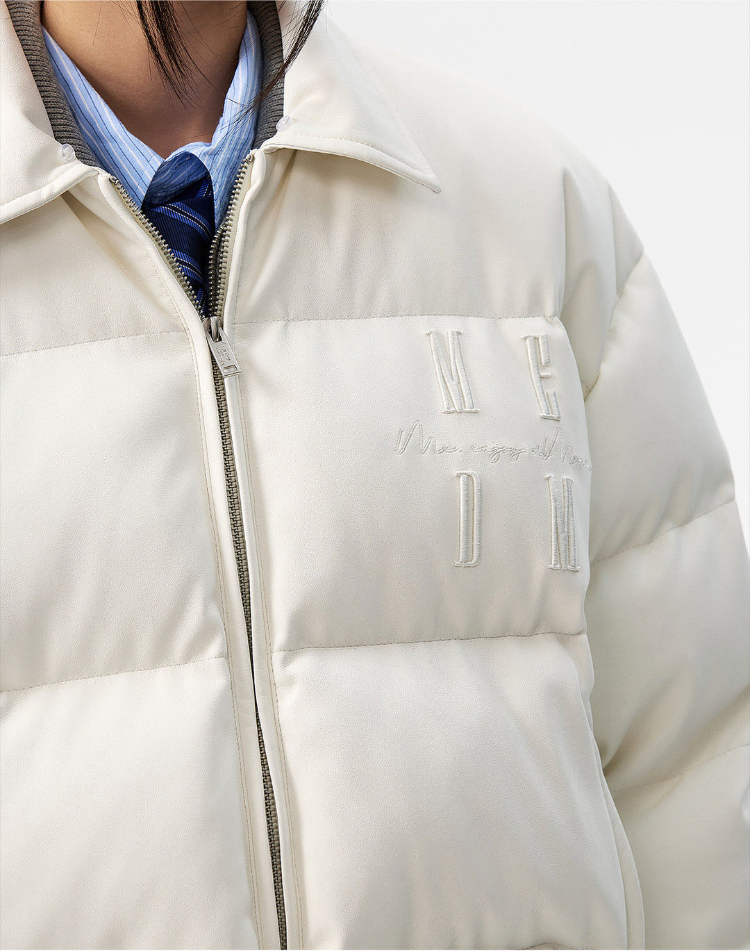 MEDM PU Leather 3D Embroidered Puffer Jacket | Face 3 Face