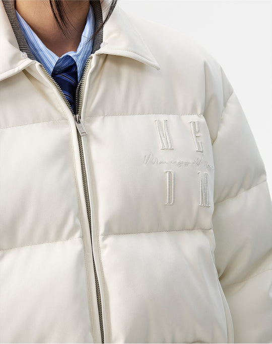 MEDM PU Leather 3D Embroidered Puffer Jacket | Face 3 Face