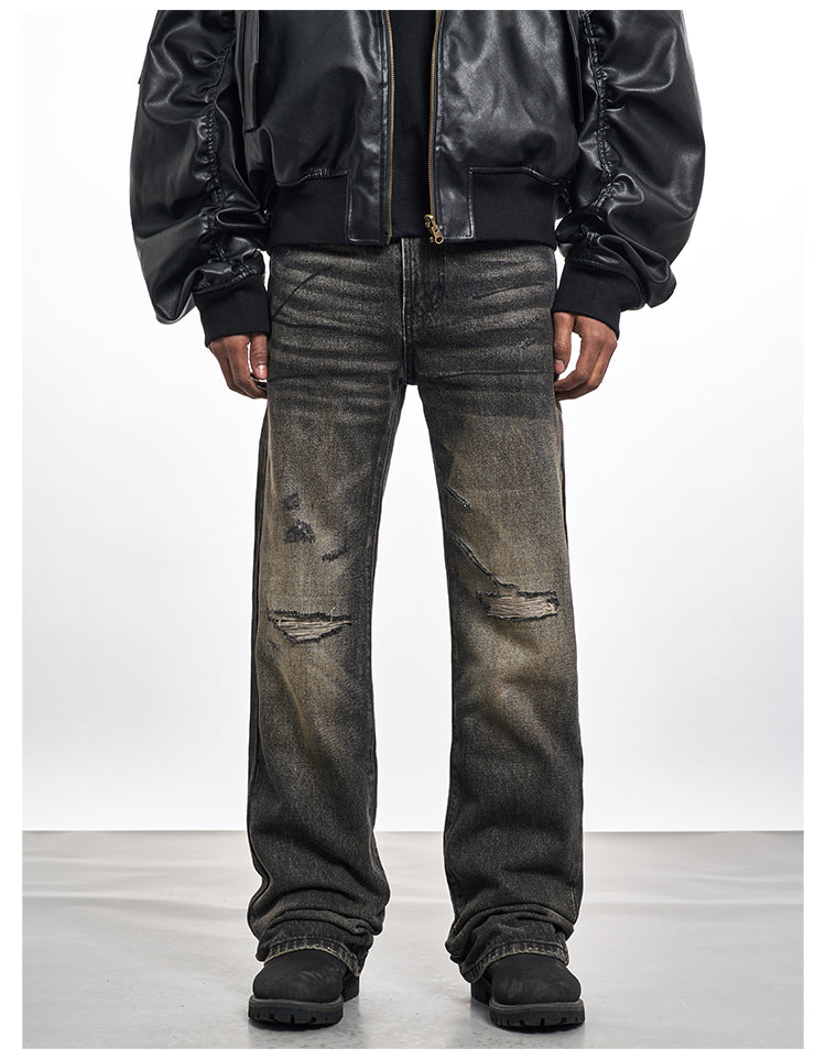 F3F Select Washed Hole Patch Black Gray Jeans | Face 3 Face