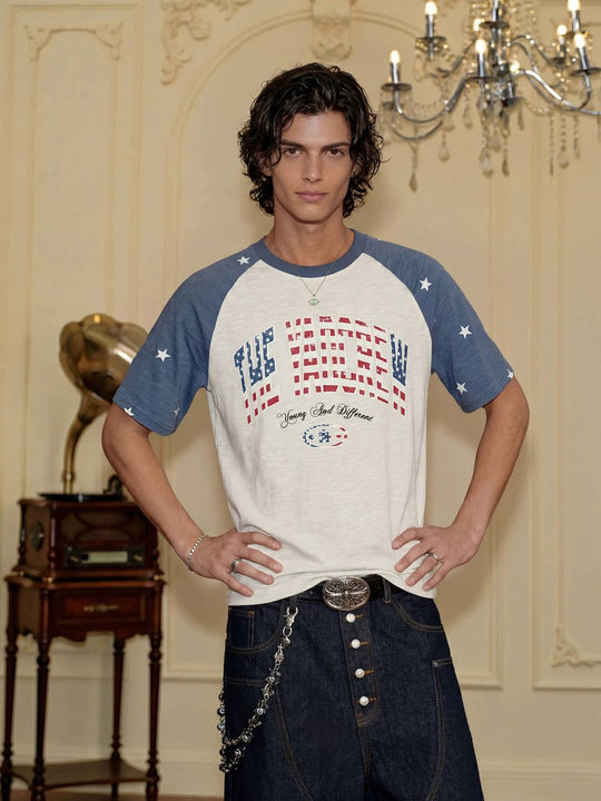 YADcrew American Star Print Raglan Color Block Tee | Face 3 Face