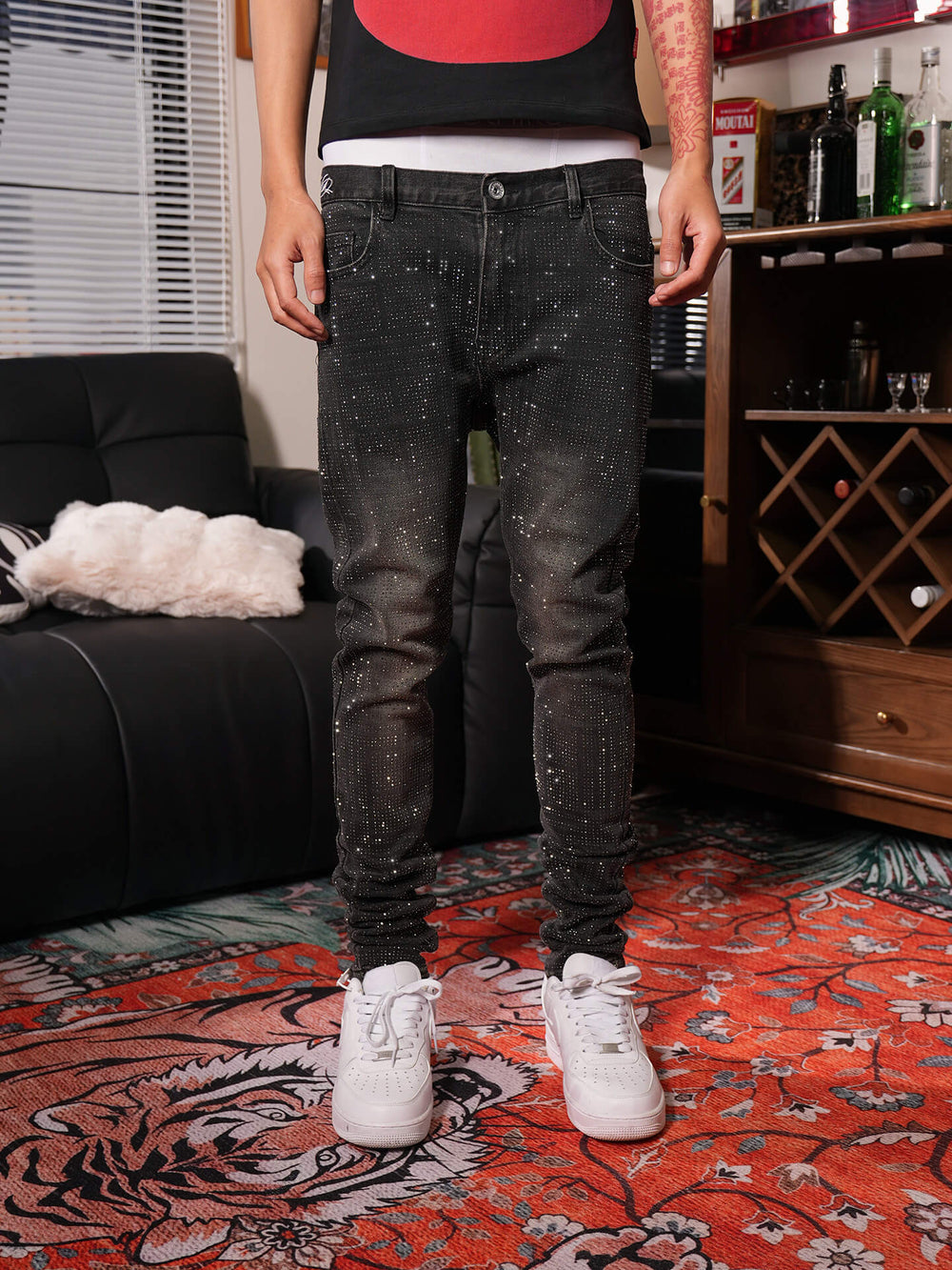 TGFCLUB All Over Rhinestone Skinny Jeans | Face 3 Face
