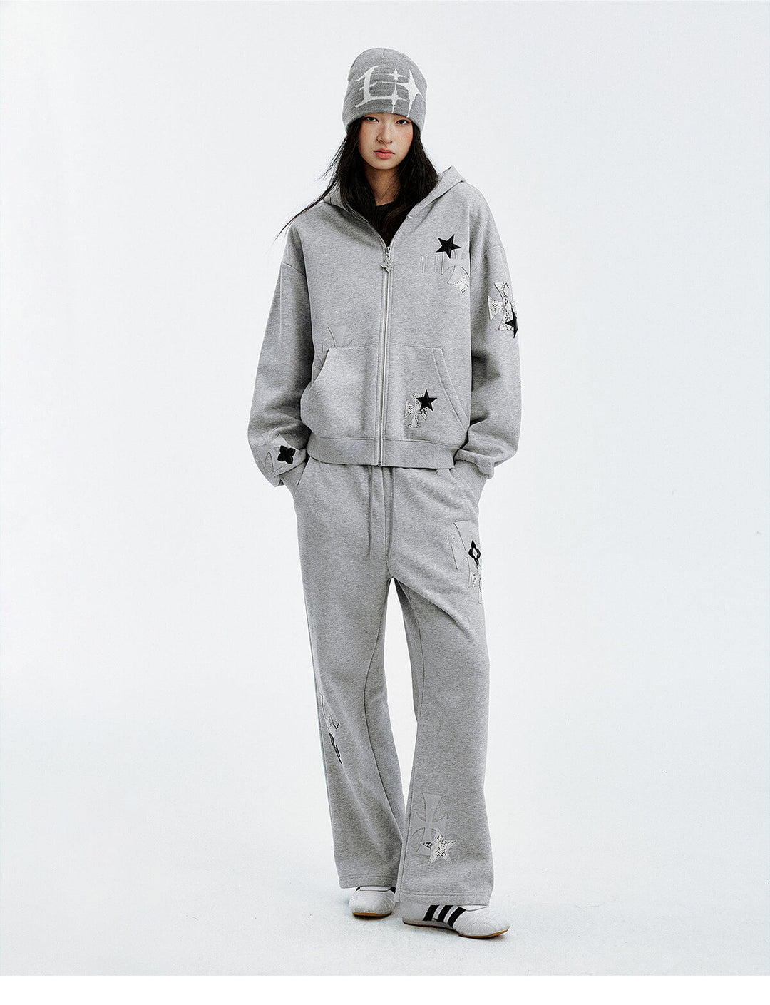 MEDM Leather Cross Star Patchwork Sweatpants | Face 3 Face