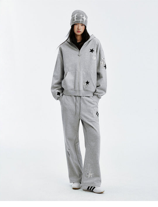 MEDM Leather Cross Star Patchwork Sweatpants | Face 3 Face