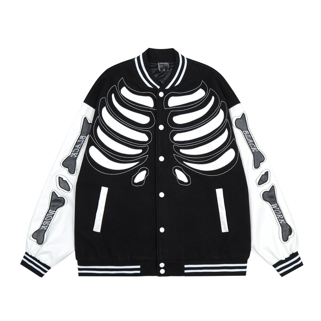 F3F Select PU Leather Skeleton Embroidered Baseball Jacket