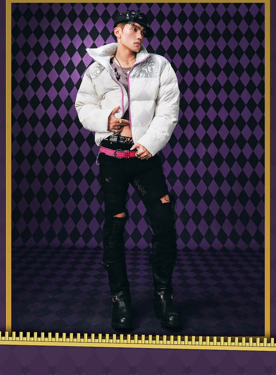 MEDM × JOJO Color Block Diamond Plaid Down Jacket | Face 3 Face