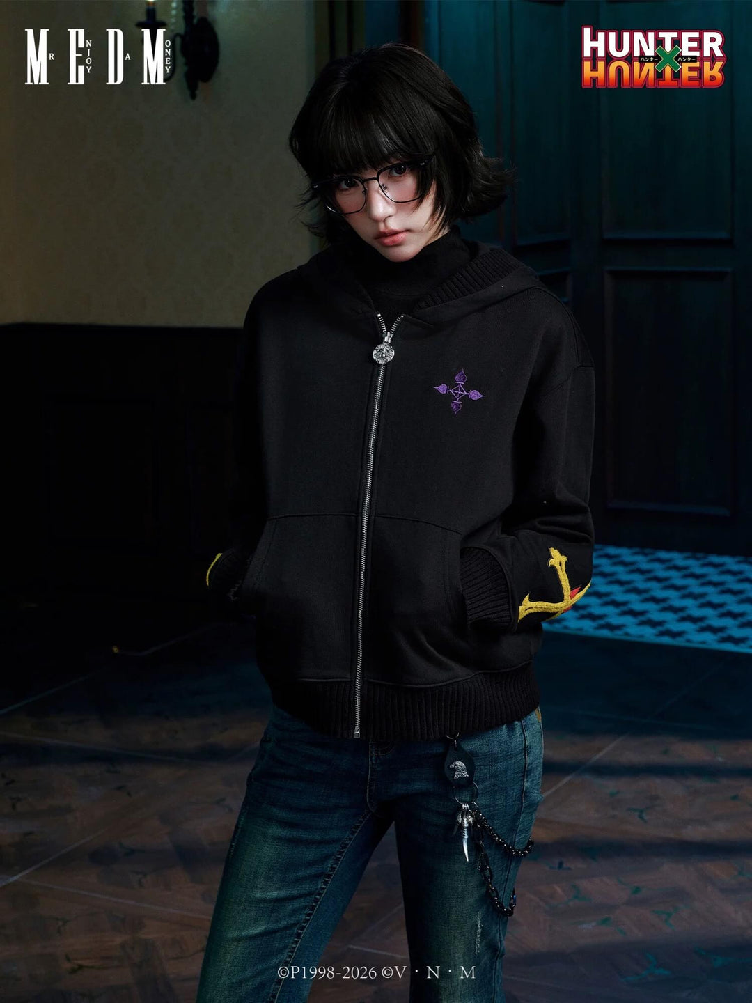 MEDM × HUNTER×HUNTER Character Icon Knit Rib Zip Up Hoodie | Face 3 Face