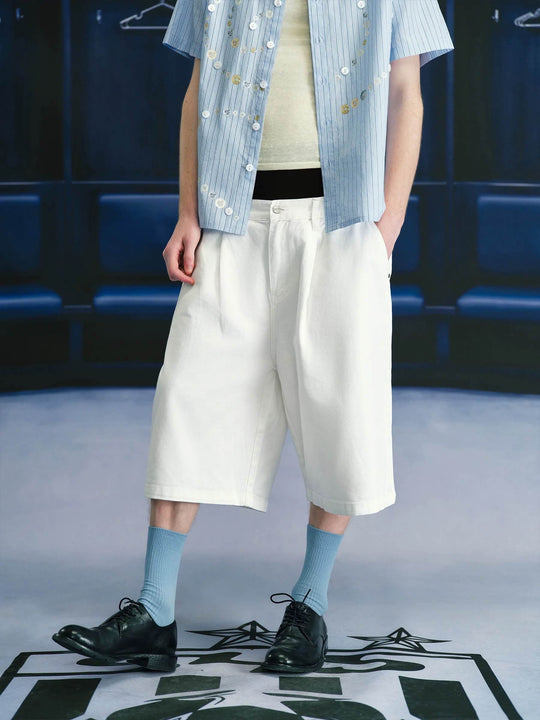 S45 3D Pleat Washed Denim Baggy Shorts | Face 3 Face