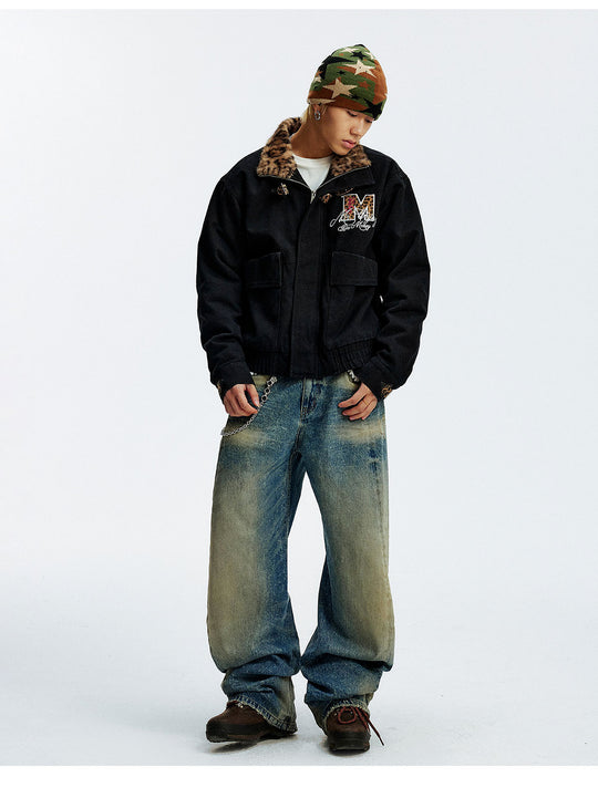 MEDM Leopard Collar Belted Work Jacket | Face 3 Face