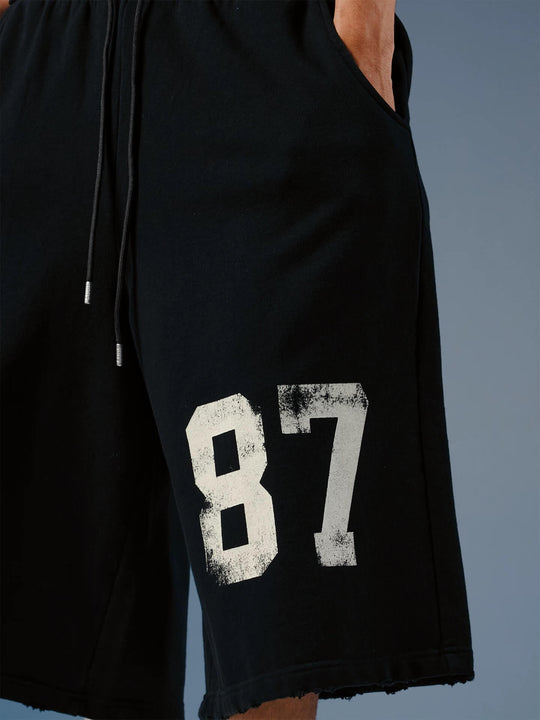1807 Vintage Number Print Cropped Baggy Sweat Shorts | Face 3 Face